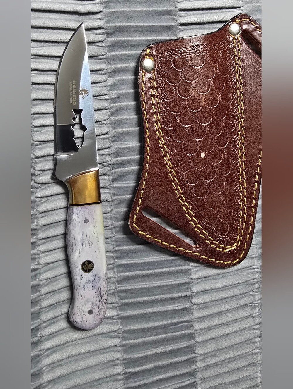 970 BladeWorks Fixed Blade Lavendar Handle & Brown Leather Cross Sheath 🇺🇸🔥